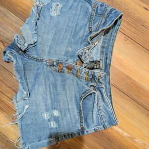 Distressed Denim Shorts with Button Fly